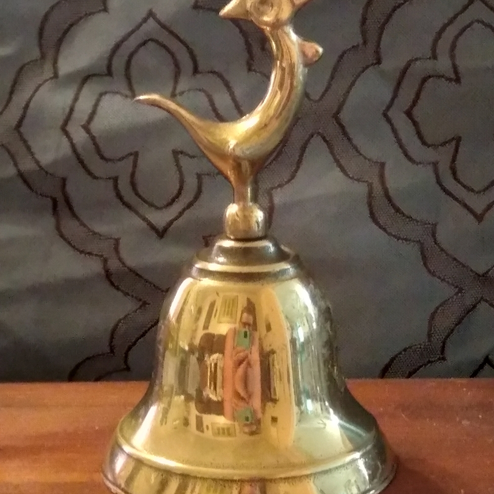 Mid-century antique rooster Brass Bell. Made in England